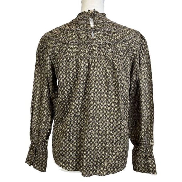 Rebecca Taylor Feather Fleur Ruched Smocked Mock Neck Cotton Blouse Size 10 - Picture 5 of 14